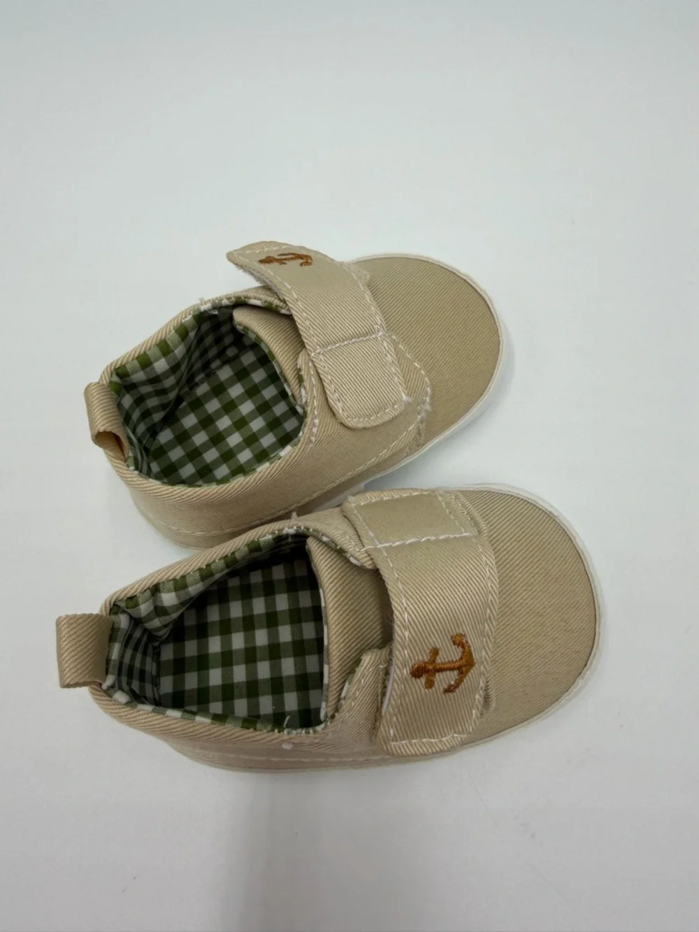 Tommy Bahama Beige Canvas Baby Shoes with Anchor Embroidery